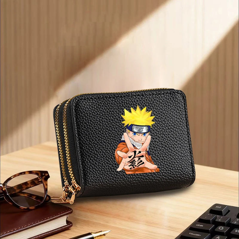 Naruto: Leather Wallet Cute Cartoon Printed Bags Fashion Zipper Short Coin Purse Multi-slot Bank Card Storage Bag Birthday Gift