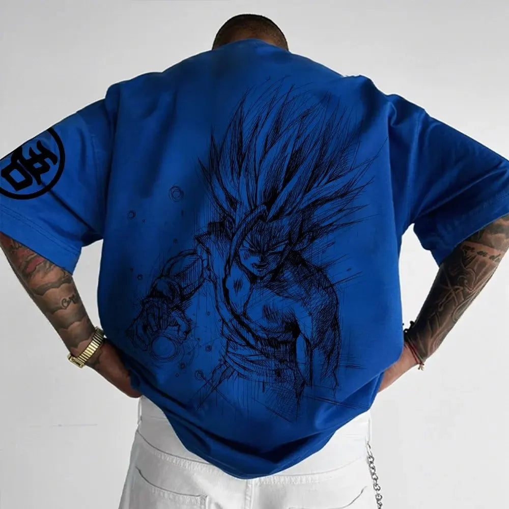 Dragon Ball: Animation T-Shirt Men's Summer New Double-Sided Printing Loose Casual Harajuku Trendy Short Sleeve Parent-child Top