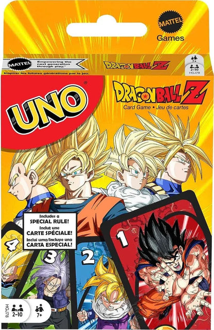 Dragon Ball Z Mattel Games UNO Card Game for Family Night Featuring Tv Show Themed Graphics and a Special Rule for 2-10 Players