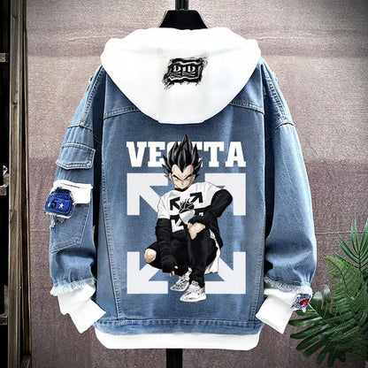 Dragon Ball: Vegeta Son Goku Gogeta Fashionable patchwork loose hooded spring and autumn denim jacket for boys handsome outfit