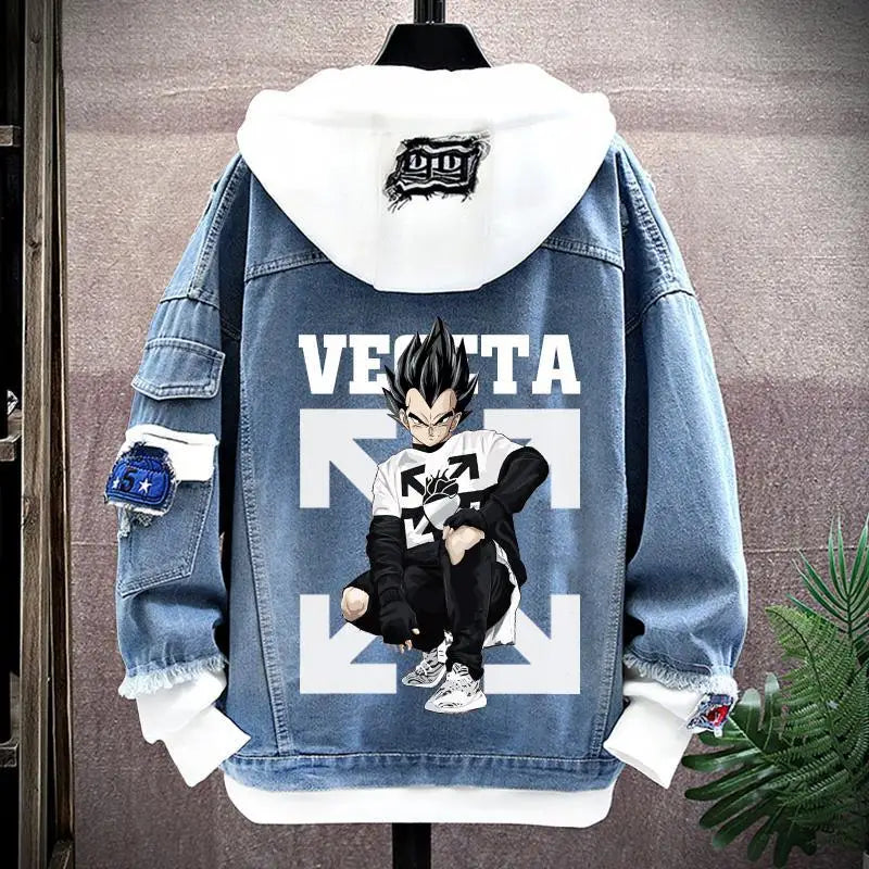 Dragon Ball: Vegeta Son Goku Gogeta Fashionable patchwork loose hooded spring and autumn denim jacket for boys handsome outfit