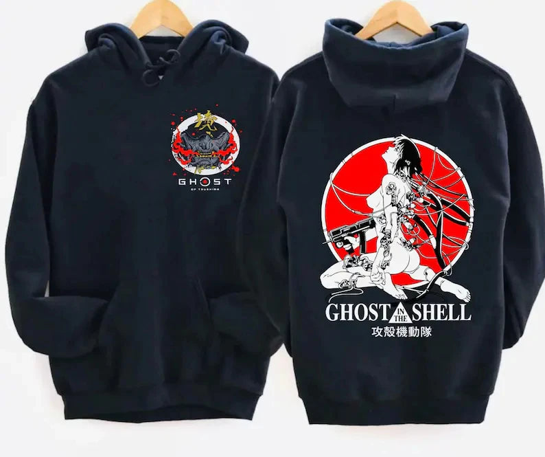 Ghost in the Shell: Hoodie Oversized Unisex Graphic Print Crew Neck T-Shirt for Men Women Streetwear Trendy Casual Loose Couples