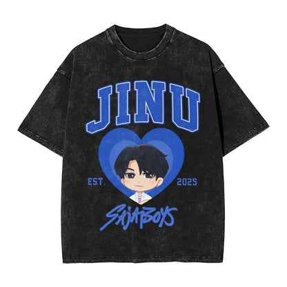 K-Pop Demon Hunters Washed T-Shirt Man Derpy Tiger Casual T-Shirts Summer Breathable Trendy Tee Shirt Design Plus Size Clothes