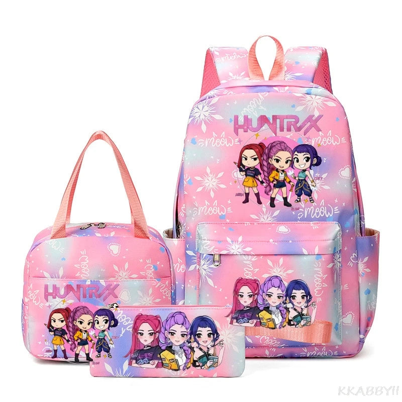 KPop Demon Hunters : Backpack 3pcs set School Bag Lunch Bag Pencil Case Girl Back To School Gift Leisure Mochila Teens Travel Bags