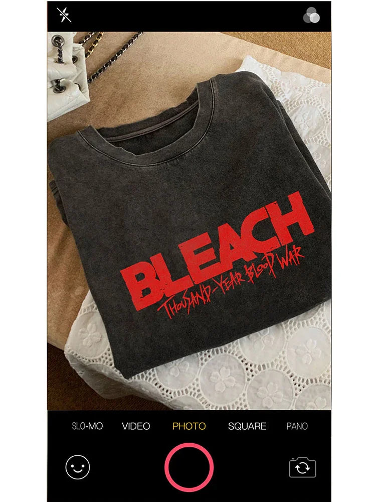 Bleach: Anime Tshirts Men Women Bleach Zaraki Kenpachi Printed Acid T-Shirt Cotton Graphic Punk Harajuku Tees Men's Clothing