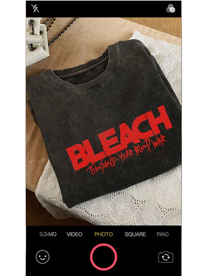 Bleach: Anime Tshirts Men Women Bleach Zaraki Kenpachi Printed Acid T-Shirt Cotton Graphic Punk Harajuku Tees Men's Clothing
