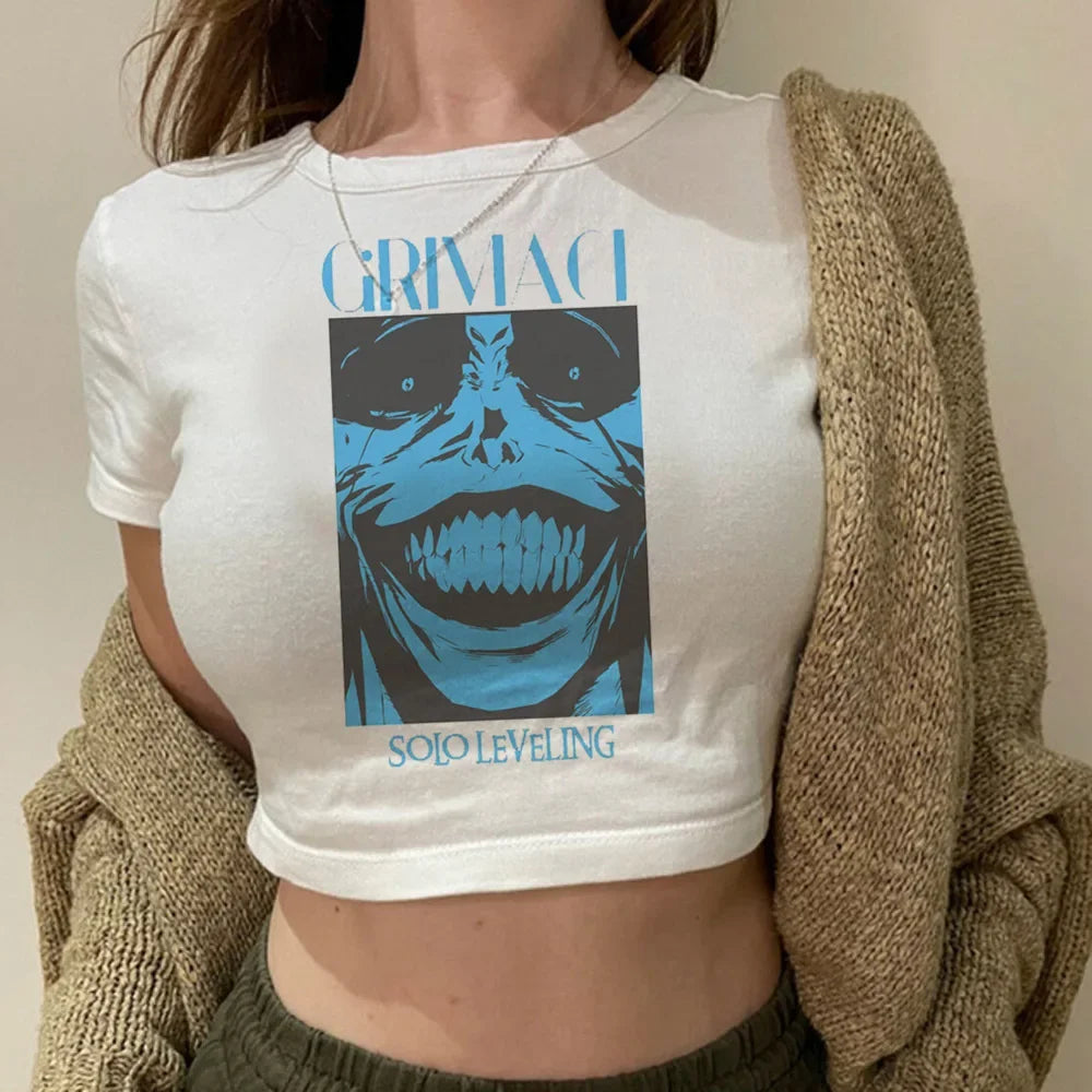 Solo Leveling: Levelling crop top gothic  summer cute Aesthetic 2000s harajuku coquette Streetwear babydoll woman t-shirt