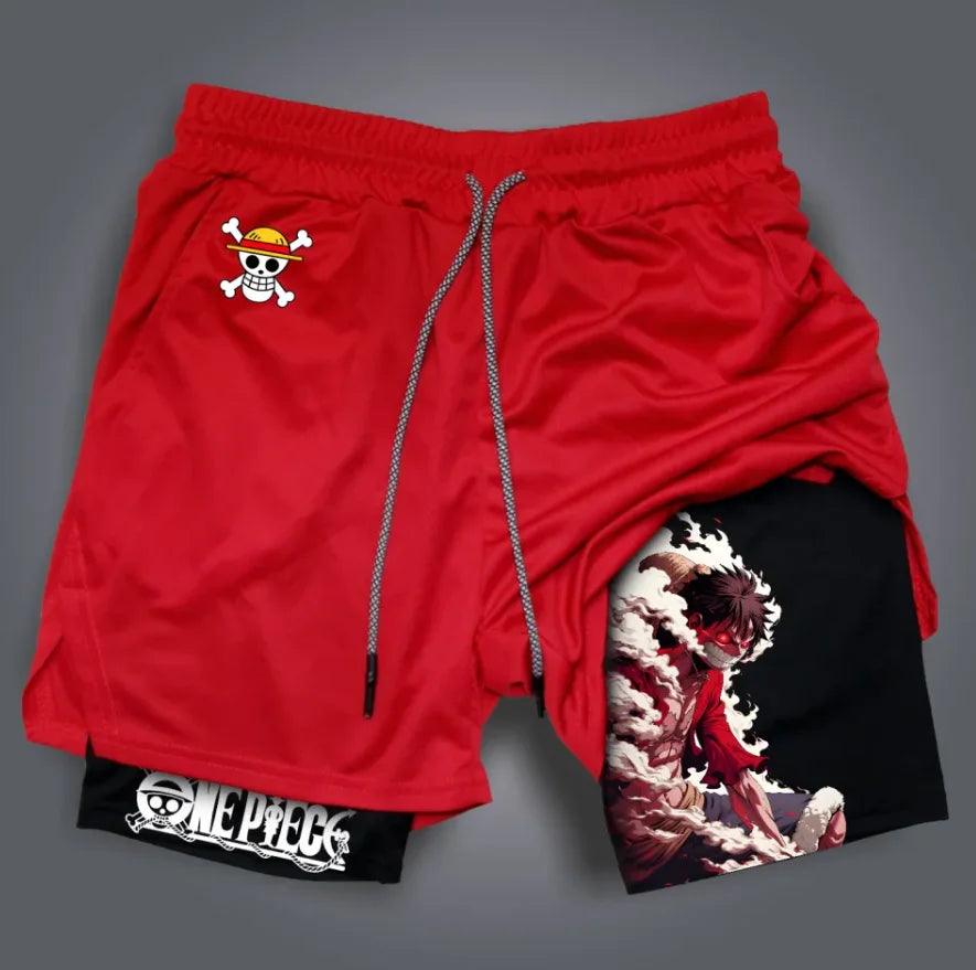 One Piece: Official character print shorts, retro Y2K anime beach shorts, quick-drying fabric, fitness and jogging