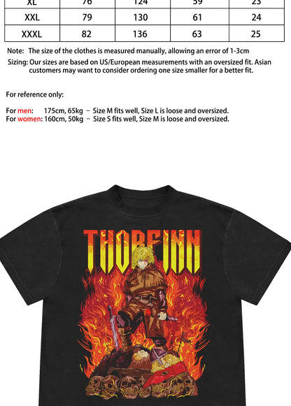 Vinland Saga: Vintage Thorfinn Ice Sea Battle Graphic T-Shirt Unisex Heavy Wash High-Weight Cotton Anime Tee Perfect Gift.