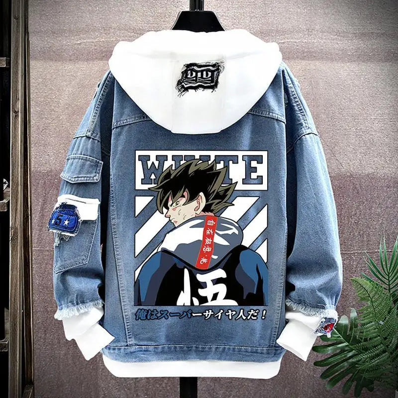 Dragon Ball: Vegeta Son Goku Gogeta Fashionable patchwork loose hooded spring and autumn denim jacket for boys handsome outfit