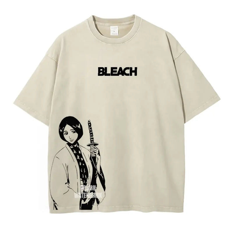 Bleach: Zaraki Kenpachi T Shirts Oversized Vintage Washed  T-shirt Manga Kurosaki Ichigo T Shirt Renji Uryuu Tops Tees Man