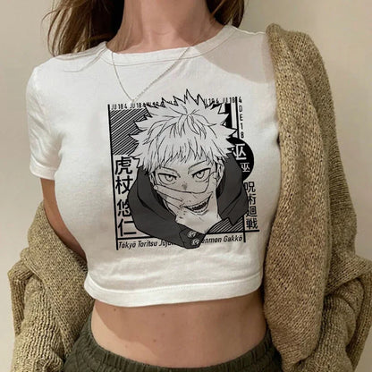 Jujutsu Kaisen: T Shirt Gojo Satoru Tops Yuji Itadori Cropped Tees T-shirt