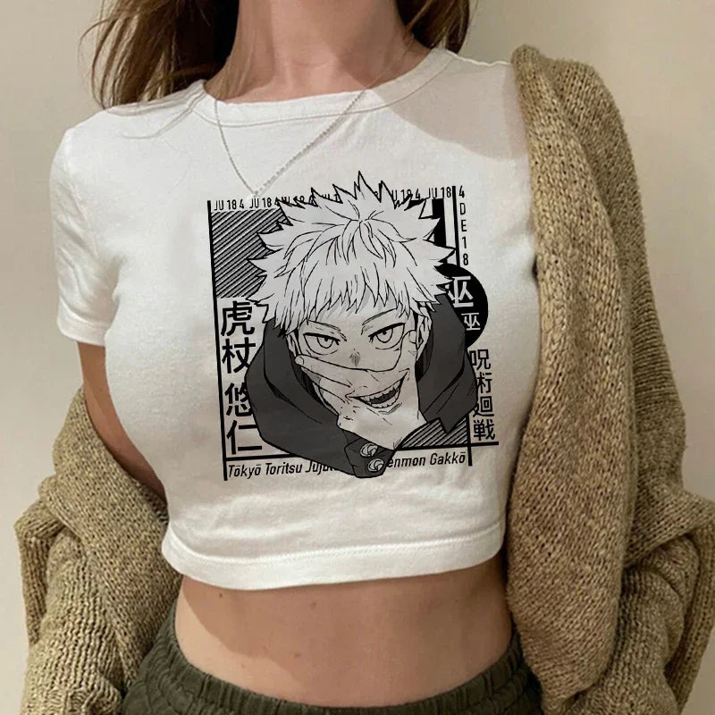 Jujutsu Kaisen: T Shirt Gojo Satoru Tops Yuji Itadori Cropped Tees T-shirt