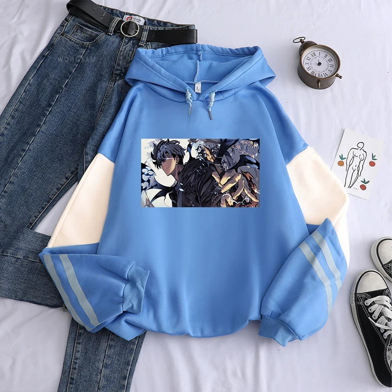Solo Leveling: Hoodies Oversized Streetwear Long Sleeves Korean Style Popular Classic Simple