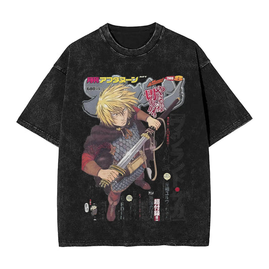 Vinland Saga: T Shirt Hip Hop Washed 100% Cotton Oversize T-Shirts  Streetwear Summer Tee Shirt