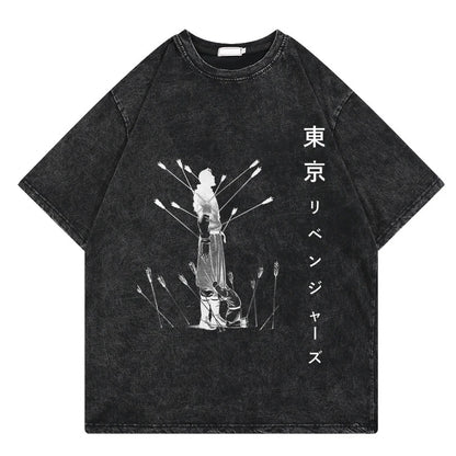 Vinland Saga: Vintage Washed Tshirt Graphic Print Hip Hop Streetwear Loose Y2k Summer Short Sleeve Harajuku 100% Cotton Top