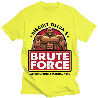 Baki: Biscuit Oliva Brute Force Newest TShirts Grappler Baki Hanma Yujiro Dou Manga Men Harajuku Fabric Streetwear Round Neck T Shirt
