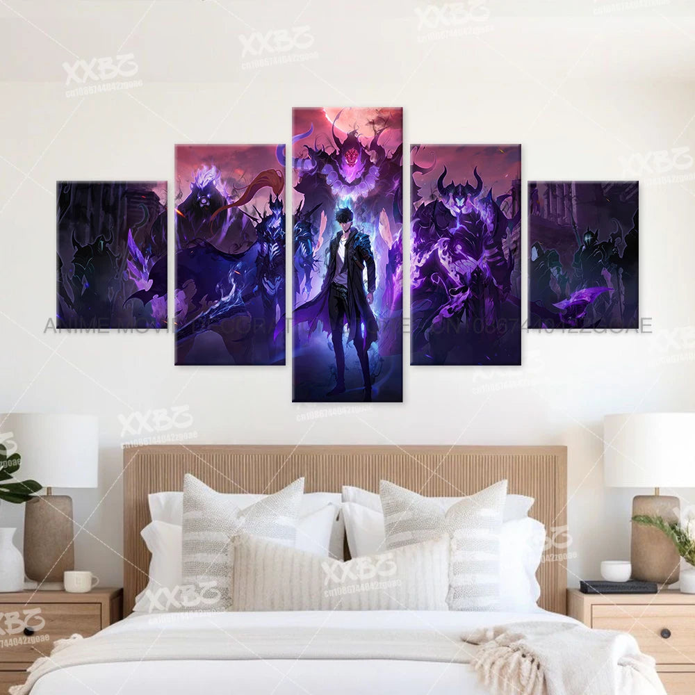 Solo Leveling: 5Pcs  Posters Aleks Le Anime Painting No Frame Home Decoration Justin Briner Wall Art Sung Jin-Woo Canvas Picture