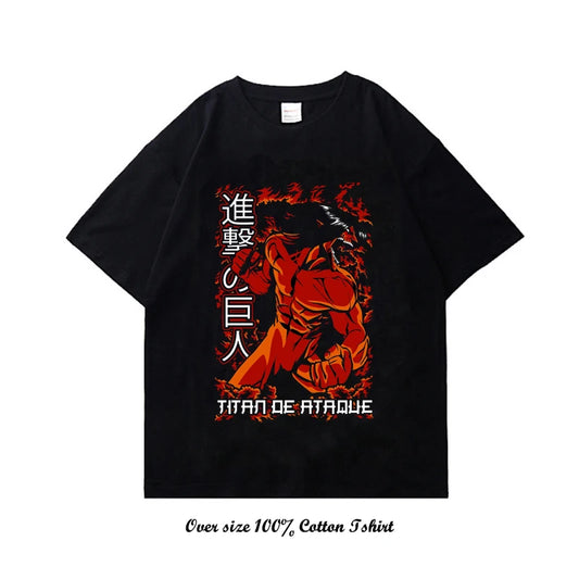 Attack On Titan: T Shirt Harajuku Vintage Print Short Sleeve Plus Size Cotton Crew Neck T Shirt