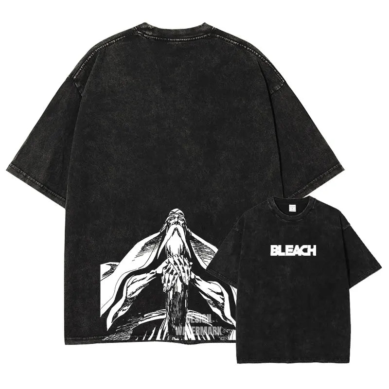 Bleach: Zaraki Kenpachi T Shirts Oversized Vintage Washed  T-shirt Manga Kurosaki Ichigo T Shirt Renji Uryuu Tops Tees Man