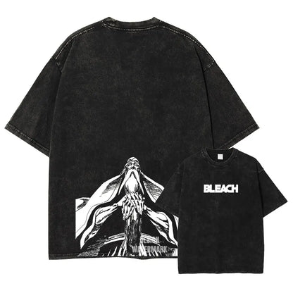 Bleach: Zaraki Kenpachi T Shirts Oversized Vintage Washed  T-shirt Manga Kurosaki Ichigo T Shirt Renji Uryuu Tops Tees Man
