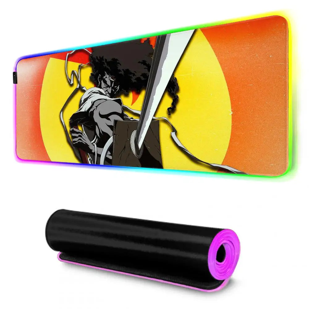 Afro Samurai: Mouse Pad RGB Gaming Mousepad Big LED Pad PC Desk Mat Luminous Mouse Pad Large Keyboard Mats Table Rug With Backlit