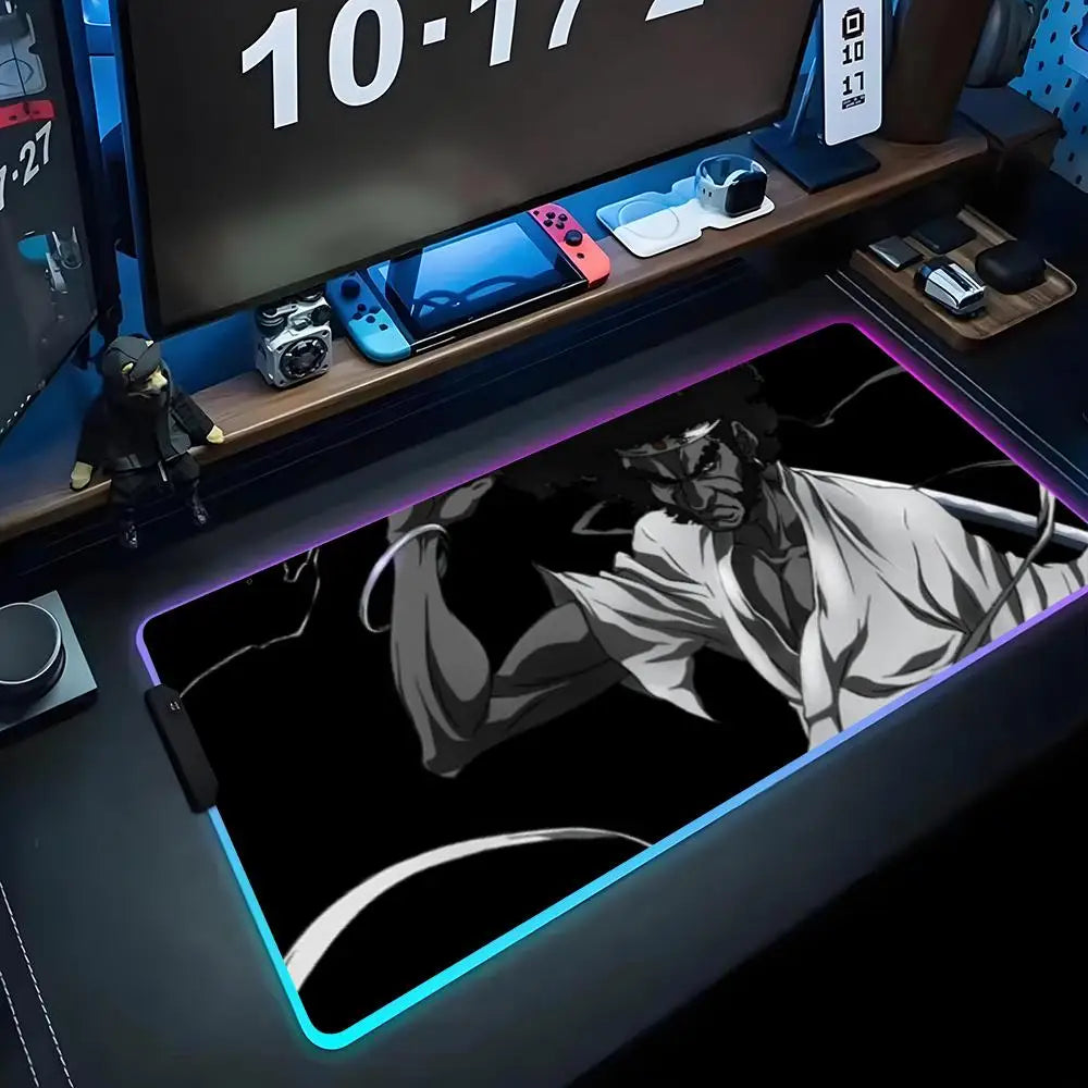 Afro Samurai: Mouse Pad RGB Gaming Mousepad Big LED Pad PC Desk Mat Luminous Mouse Pad Large Keyboard Mats Table Rug With Backlit