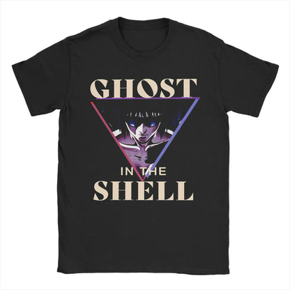 Ghost in the Shell: Major & Japanese Text Print T-Shirt Oversized Black Streetwear Cotton Tee Anime Sci-Fi Aesthetic
