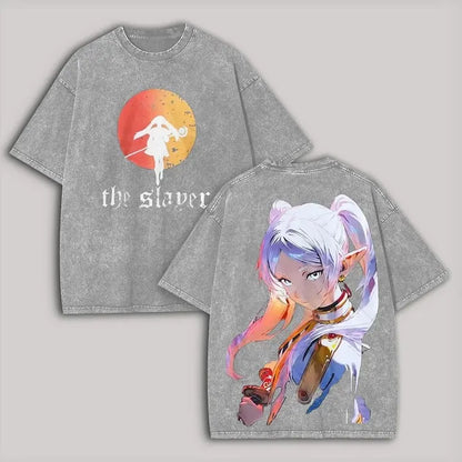 Frieren: Beyond Journey's End -- T-shirt Men's Unisex Clothing Washed Oversized T Shirt High Quality Cotton Tees Tops