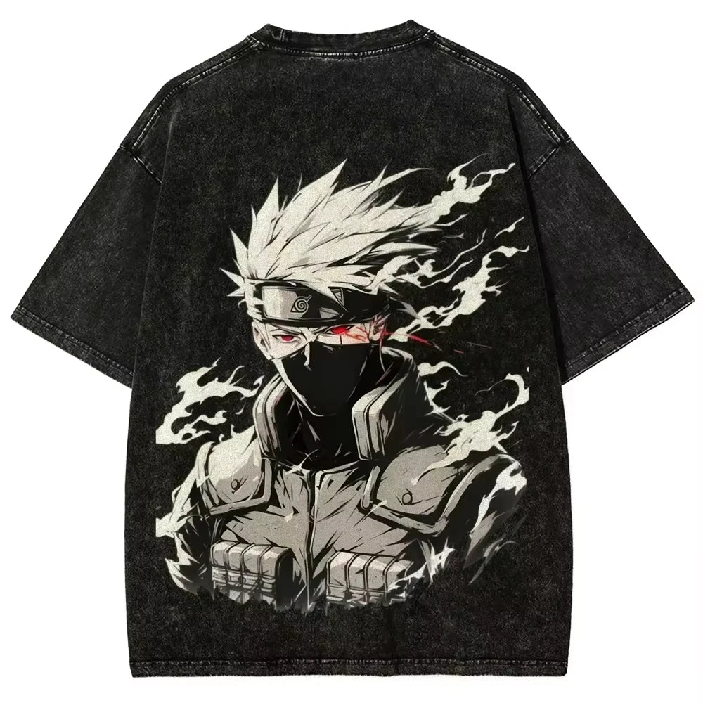 Naruto: Kakashi Hatake T Shirt Sharingan Eye Vintage Acid Wash Streetwear Retro Anime Graphic Cotton Men Tees Top 2026 Summer New