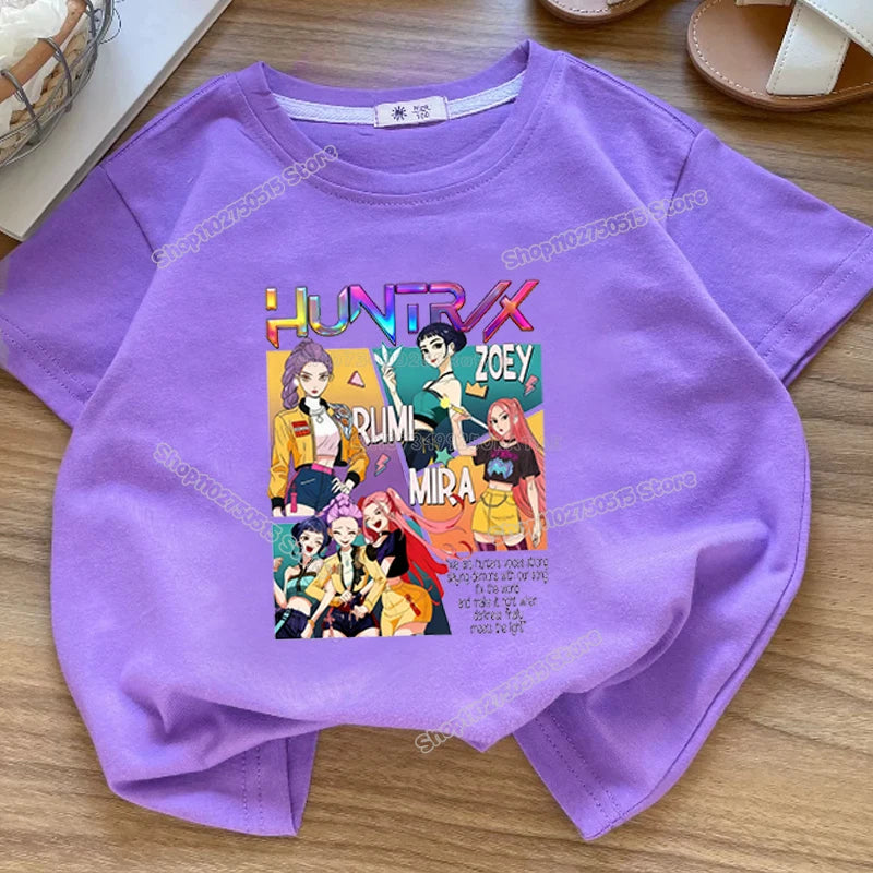 KPop Demon Hunters: Clothes Rumi Mira Zoey Short Sleeve T Shirt Kids Summer Casual Tops Cartoon Toddler Cotton Tee