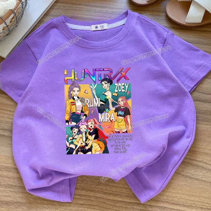 KPop Demon Hunters: Clothes Rumi Mira Zoey Short Sleeve T Shirt Kids Summer Casual Tops Cartoon Toddler Cotton Tee