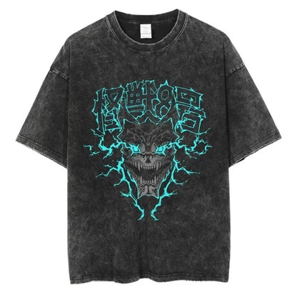 Kaiju No. 8 - Washed T-shirt Popular Anime  Printed T-shirt for Men   Cotton Washable T-shirt for Harajuku Men  Casual Top for Manga