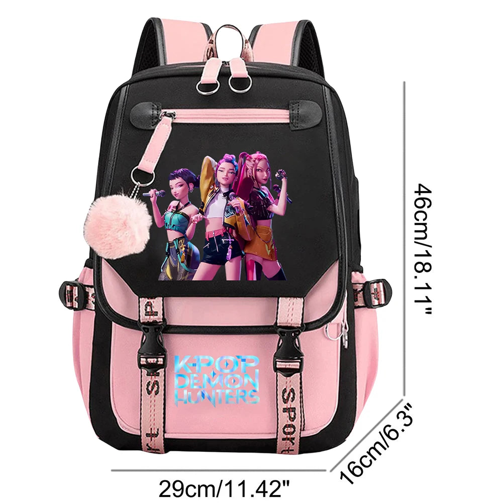 K-Pop Demon Hunters -  Bookbag Student Anime Kawaii School Bags USB Charging Backpack Teenagers Large Capacity Slayer Rucksack