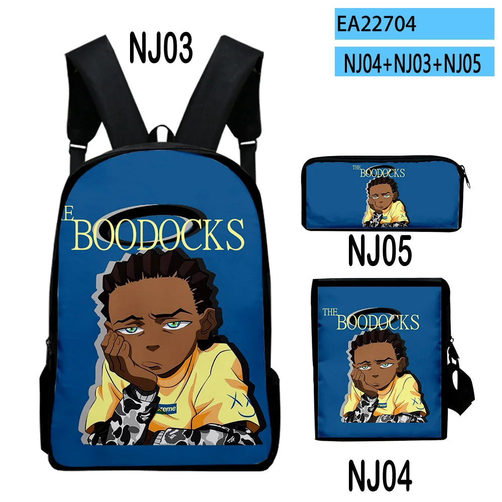 The Boondocks: Harajuku Popular   3D Print 3pcs/Set pupil School Bags Laptop Daypack Backpack Inclined shoulder bag Pencil Case