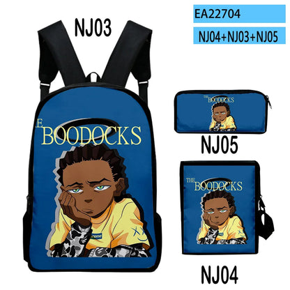 The Boondocks: Harajuku Popular   3D Print 3pcs/Set pupil School Bags Laptop Daypack Backpack Inclined shoulder bag Pencil Case