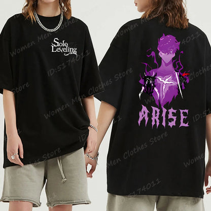 Solo Leveling: Sung Jin Woo T-shirts For Men/Women Summer Short Sleeve Cotton Oversized T-shirt Anime Lover Gift Tshirt Top
