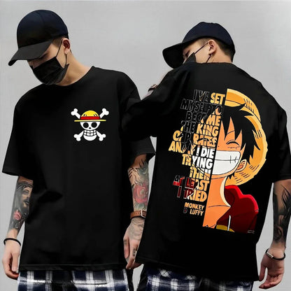 One Piece: Monkey D. Luffy Quote T-Shirt, Men Women Black Cotton Short Sleeve Casual Anime Streetwear Tee Summer fashion clothing