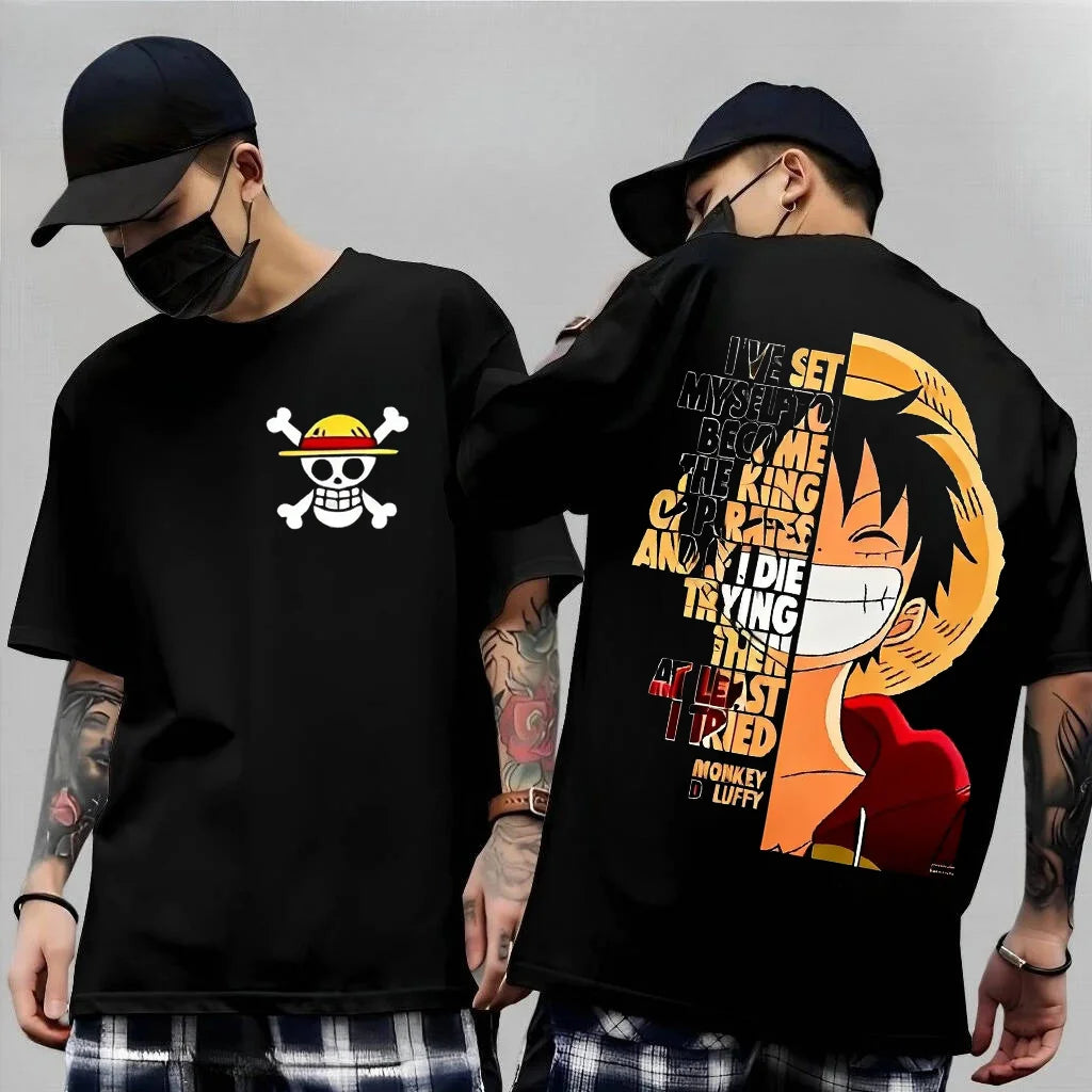 One Piece: Monkey D. Luffy Quote T-Shirt, Men Women Black Cotton Short Sleeve Casual Anime Streetwear Tee Summer fashion clothing