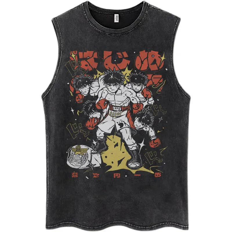 Hajime No Ippo: Kamogawa Boxing Gym Washed Tops Men Makunouchi Takamura KGB Oversized Cotton Sleeveless Male T Shirts