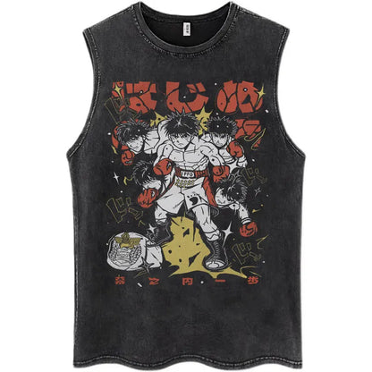 Hajime No Ippo: Kamogawa Boxing Gym Washed Tops Men Makunouchi Takamura KGB Oversized Cotton Sleeveless Male T Shirts