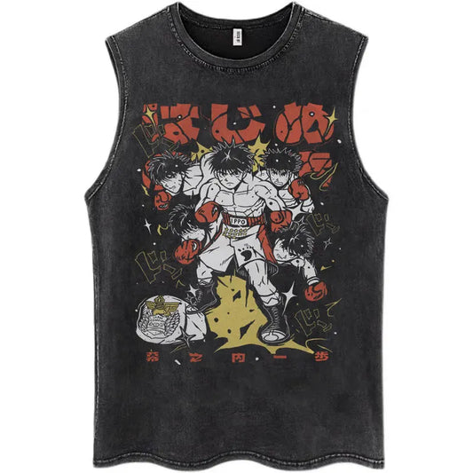 Hajime No Ippo: Kamogawa Boxing Gym Washed Tops Men Makunouchi Takamura KGB Oversized Cotton Sleeveless Male T Shirts