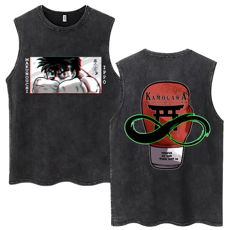 Hajime No Ippo: Kamogawa Boxing Gym Washed Tops Men Makunouchi Takamura KGB Oversized Cotton Sleeveless Male T Shirts
