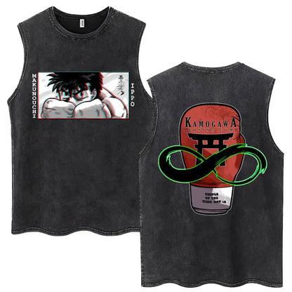 Hajime No Ippo: Kamogawa Boxing Gym Washed Tops Men Makunouchi Takamura KGB Oversized Cotton Sleeveless Male T Shirts