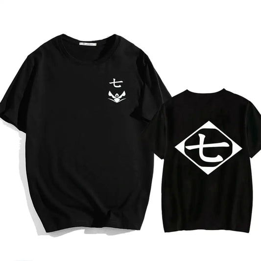 Bleach: Soul Society  Print T-shirt  Oversized Casual Cotton Black and White Short Sleeves Men's Clothing