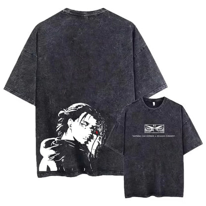 Attack On Titan: Washed Tshirts Hip Hop Retro Punk Gothic Cotton Vintage T-Shirt Harajuku Casual Men Short Sleeve Top Tee