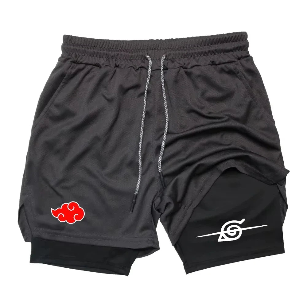 Naruto: Anime New Sports 2-in-1 Shorts 2025 Men and Women Summer Gym Training Sweat-absorbing Breathable Fake Two-piece Shorts