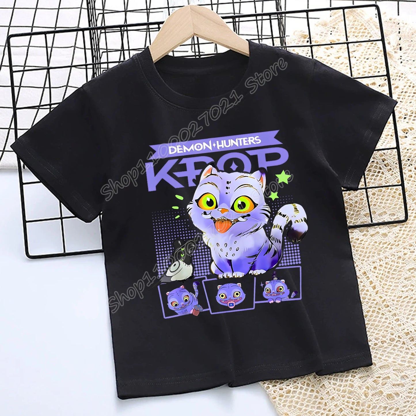KPop Demon Hunters: T-shirt for Children Cartoon Black Tee Top Girls Round Collar Short Sleeve Clothes Kids Summer Clothing Gift