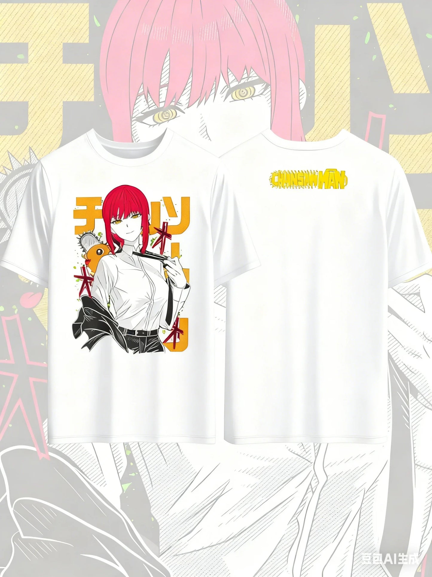 Chainsaw Man Anime Printed Pure Cotton T-shirt for Men and Women Casual Fashion Oversized Harajuku Anime Peripheral Clothing