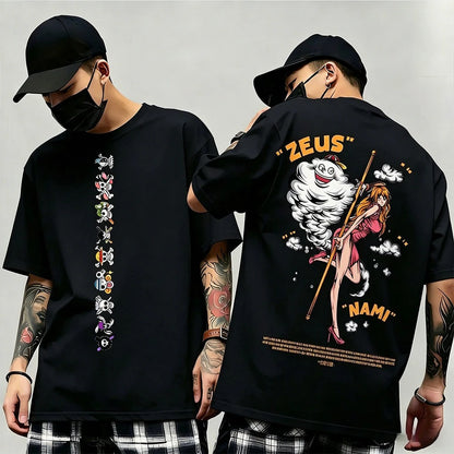 One Piece: Summer New Arrival: Pattern T-shirt, unisex, anime print, casual short-sleeved, fashionable streetwear top, Y2K style.
